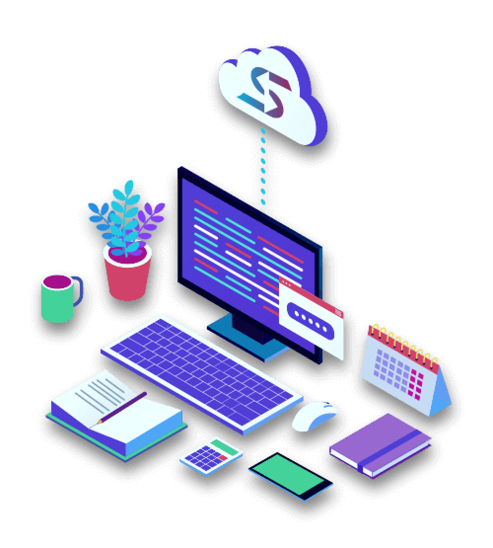A computer on a desk with a connection to the cloud